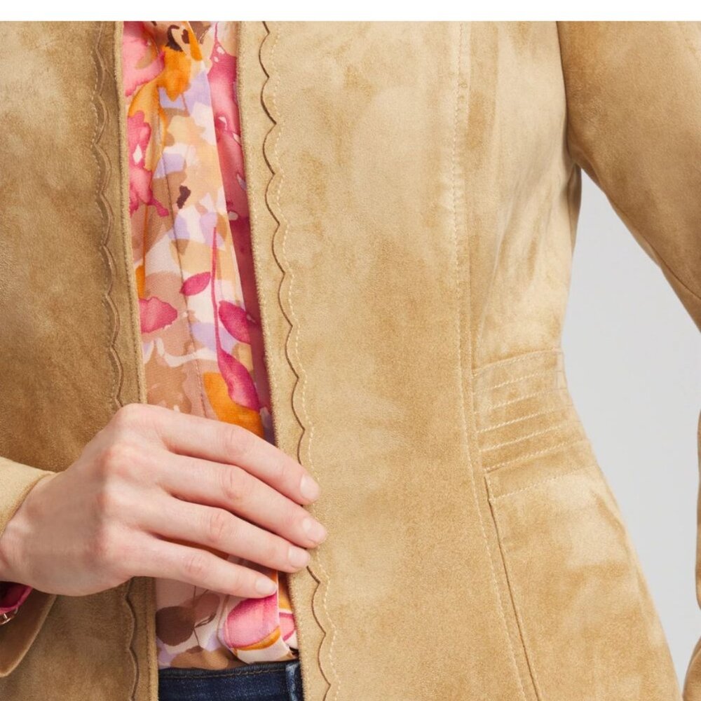 OMG AMAZING! NWT chico's vegan suede peplum scalloped jacket fully lined 4